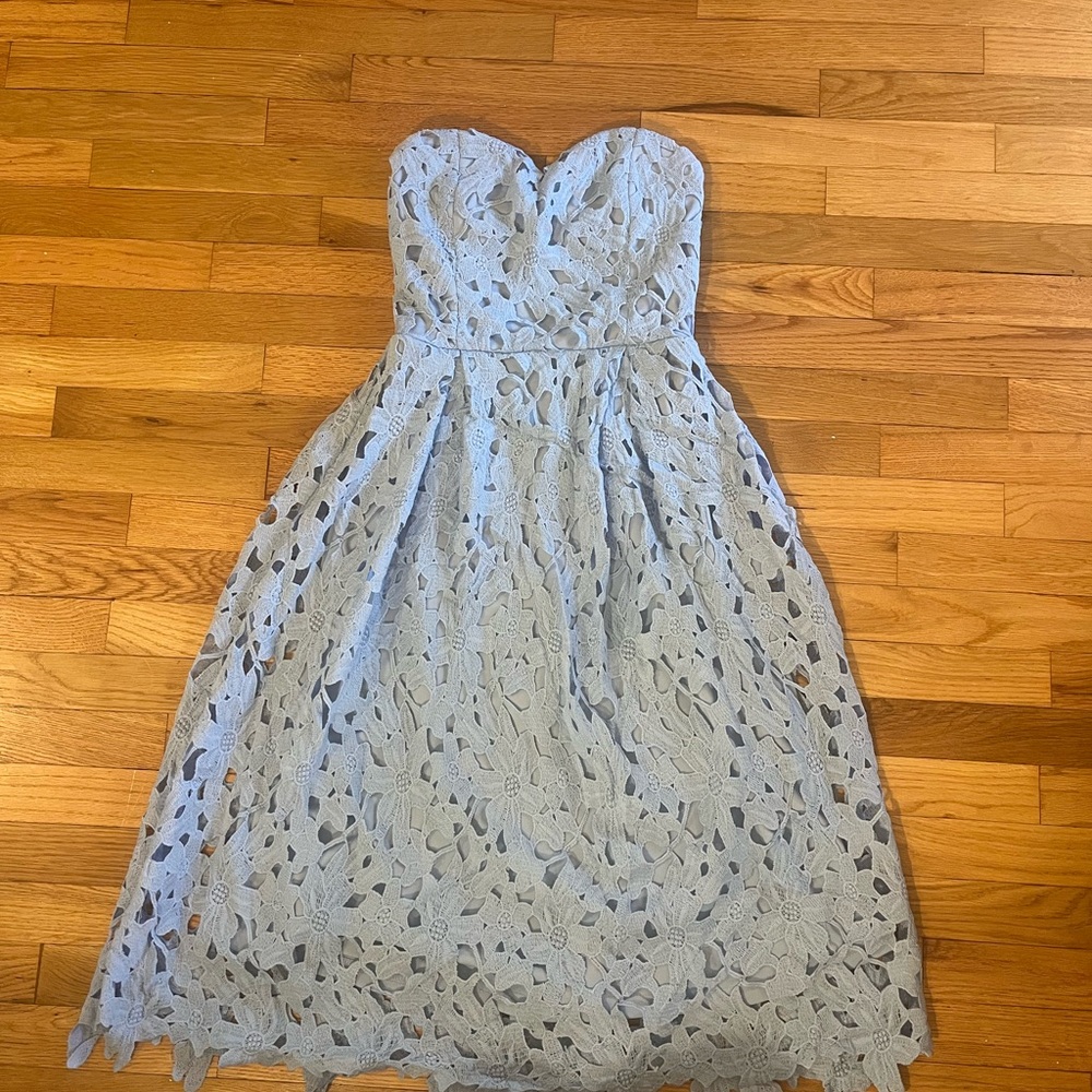 SOLD: Baby Blue Strapless sweat heart midi dress